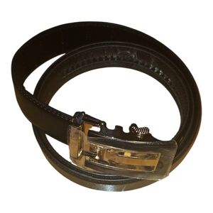 Sleek Black Leather Belt with Silver Buckle